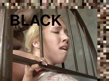 Blonde, Nicki Blue, gets her ass reamed out by a big black cock,