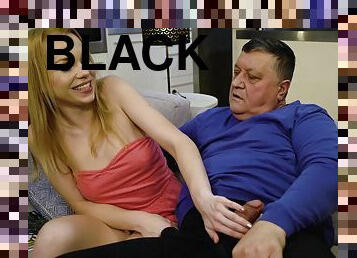 Teen blonde seductress Rebecca Black gets herself an old cock to ride