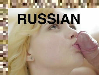 Blonde Russian teen Masha swallows cum after getting a hard pounding