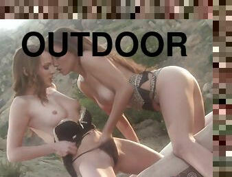 Outdoor wild lesbian pussy licking with Charlie Laine and Celeste Star
