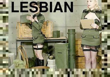 Military babes Ivy Wolfe and Lily Labeau use tongues on each other