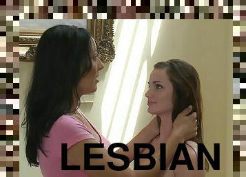 Zoey Holloway and Lily Carter in a rough lesbian sex scene