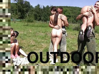 Intense outdoor group sex in the middle of the forest