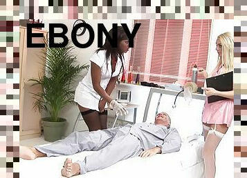 Nurses take care of their patient's boner in an interracial threesome