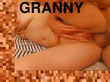 Naughty blonde granny gets a creampie Young Buck