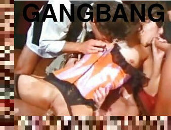 Gangbang with two salacious ladies who have their holes wrecked