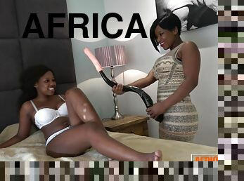 Young African Amateur Lesbians Share a Huge Dildo