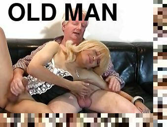 Blonde sissy gets naughty with an old man