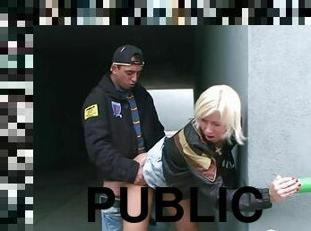 Banging a hot blonde babe in public