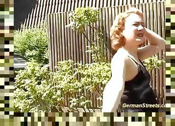 Curly redhead german teen picked up from street for wild outdoor sex