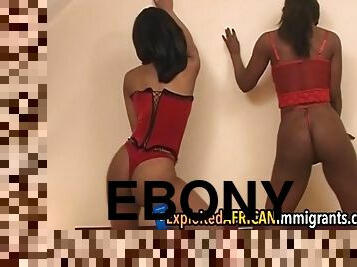 Luscious ebony babes sharing the same black cock