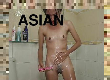 asiatique, baignade, chatte-pussy, ados, thaï, douche, rasé