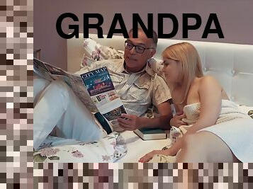 Nympho sucks grandpa cock has sex with him on her bed