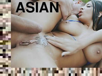 asiatisk, storatuttar, utomhus, fitta-pussy, cumshot, hardcore, porrstjärna, trekant, naturlig, busig