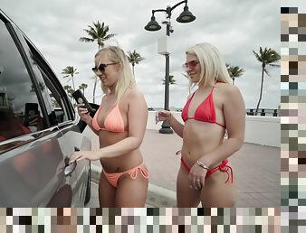 gafas, masturbación, lesbiana, estrella-del-porno, coche, follando-fucking, bikini