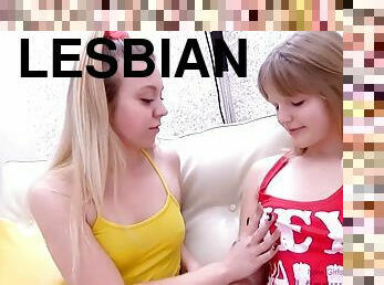 Lesbian girls use strap-on to feel good in the studio