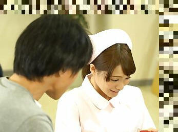 Asian nurse Airi Suzumura jerks a long dick until he cums