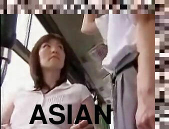 asiatisk, offentlig, japansk, par, buss