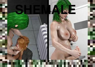 Green Haired Futa Babe GROWS A MONSTER COCK
