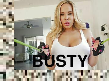 Blonde busty Olivia Austin has been working out and fucking lately