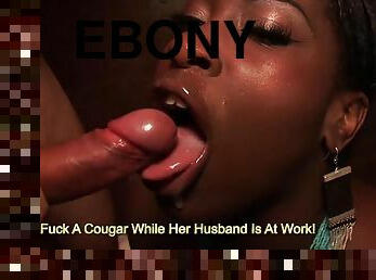 Big breast ebony Melvina Raquel deepthroating and jumping over huge cock