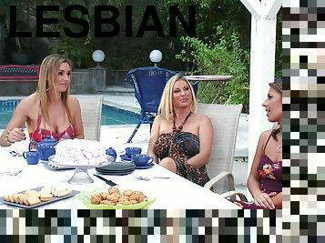 Presley Hart having wild lesbian sex after a tea and muffin party