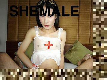 Ladyboy Nurse gives guy a frottage pleasure and then fucks his relaxed ass