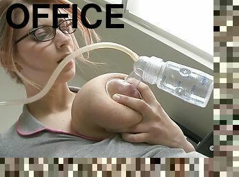 HUGE office tits milked - Solo lactation fetish with nerdy MILF