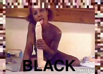 Naughty black babe on webcam fucks herself with huge dildo and teasing