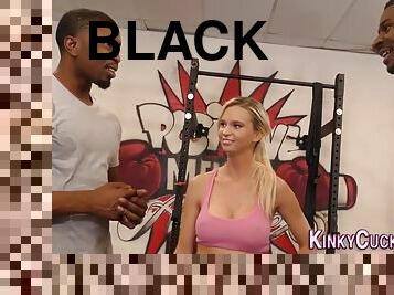 Blonde rides black dick