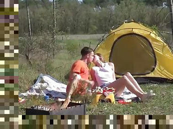 Outdoor amateur sex while camping