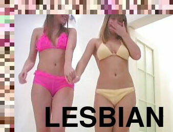 Lovely blonde girls have hot lesbian sex in a bathroom