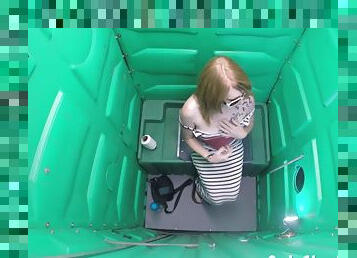 Porta Gloryhole Hot Redhead sucking dick in public porta potty gloryhole