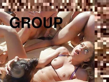 énorme, en-plein-air, interracial, sexe-de-groupe, jeune-18, chienne, pute, piscine, ange