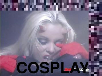 Erotic cosplay action with long haired blonde pornstar