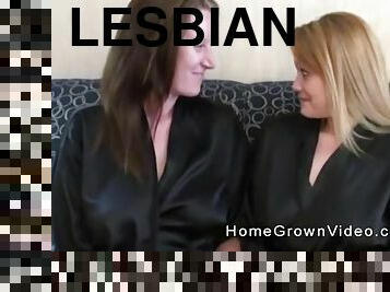 Gorgeous lesbian women enjoy seducing each other for a fuck
