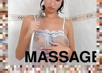 She uses the massage setting on the shower head to get off