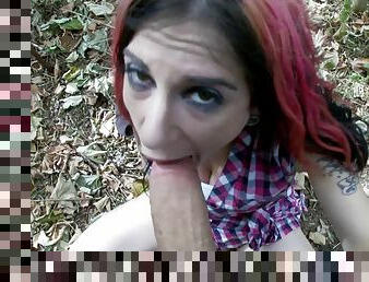 A guy bends Joanna Angel over and fucks her while outdoors