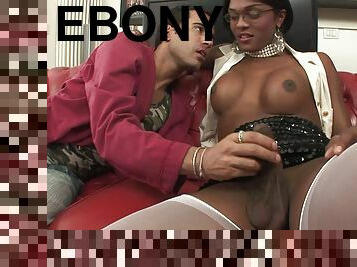Ebony shemale fucks Latino guy after getting sucked