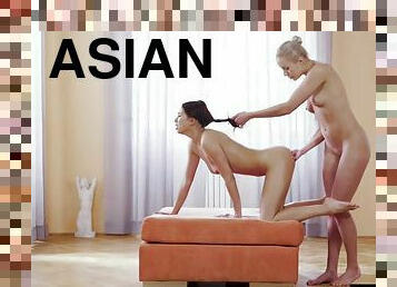 Asian babe with big natural tits has lesbian sex with hot blonde - Angelika grays