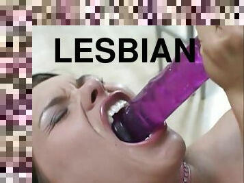 Randy lesbians in orgy using toys to fuck tight pussy