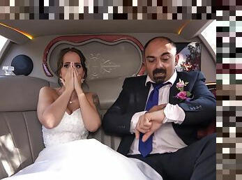 Busty bride Jennifer Mendez gets ass fucked in back of the limo