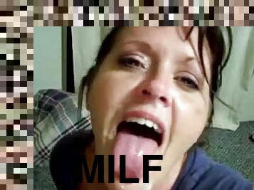 Horny dark-haired milf enjoys sucking a weiner in POV clip