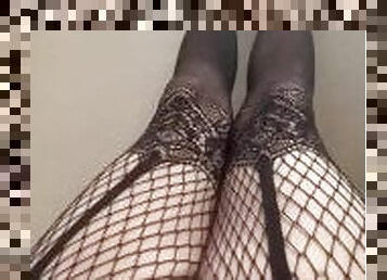 Sissy Femboy Orgasm Cumshot in Fishnets