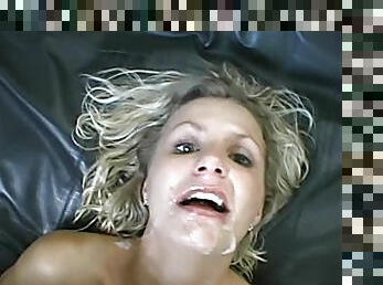 Pretty Blonde Licking And Sucking Her Boyfriend's Cock In Her Living Room