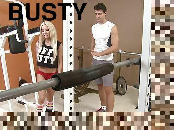 Busty blonde princess Helly Hellfire blows her fitness instructor