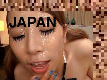 Tempting Japanese babe gets cummed on after wild screwing