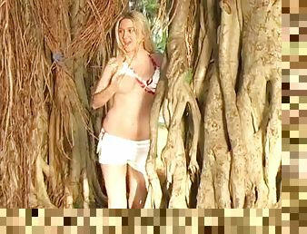 Sexy Blonde Showing Her Big, Natural Tits Outdoors