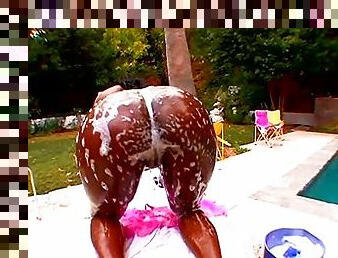 Soapy black butt ebony pleasured hardcore doggystyle