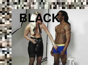 Debby Pleasure is curious about a black fellow's erected penis
